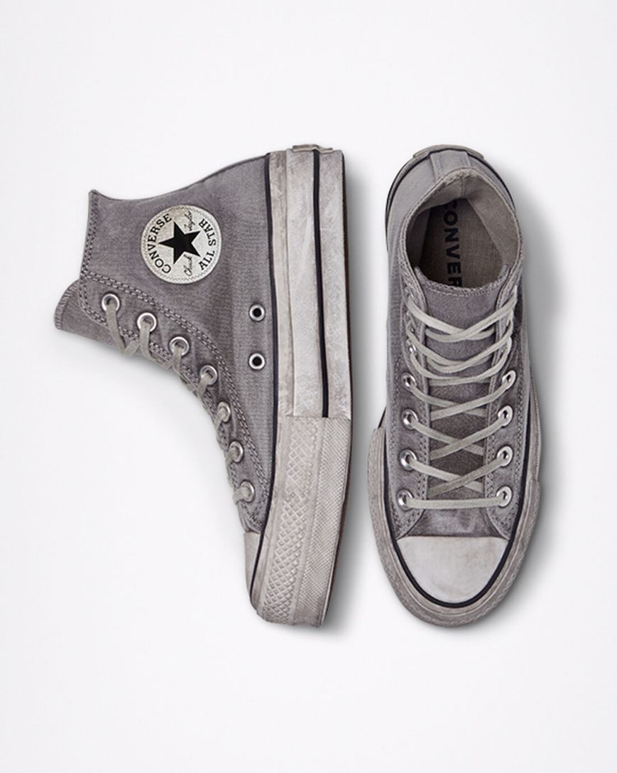 Zapatos Plataforma Converse Chuck Taylor All Star Lift Smoked Canvas Altas Mujer Gris Blancas | PE P4782E